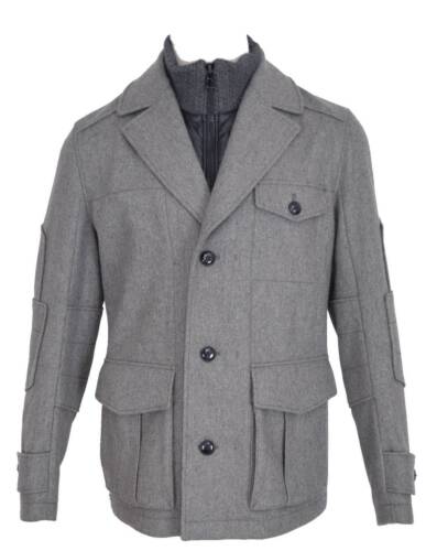 New HUGO BOSS Orange Light Grey Wool Opolice Military Pea Coat Jacket 38 48