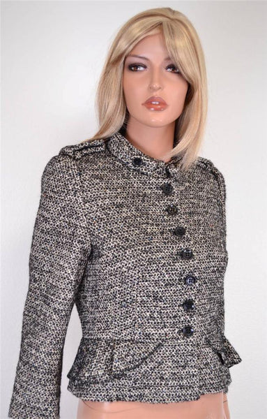 NEW KAREN MILLEN JP017 $380 WOOL BLEND TWEED PEPLUM MILITARY JACKET~ 12 16 44