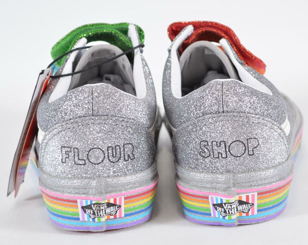 New VANS Old Skool V FLOUR SHOP Silver Rainbow Glitter PRIDE Sneakers Shoes 7