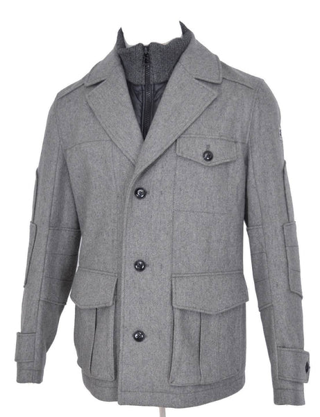 New HUGO BOSS Orange Light Grey Wool Opolice Military Pea Coat Jacket 38 48