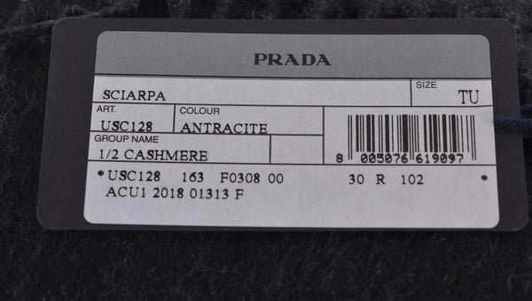 New Prada Unisex USC128 Grey Wool Cashmere Logo Scarf Muffler
