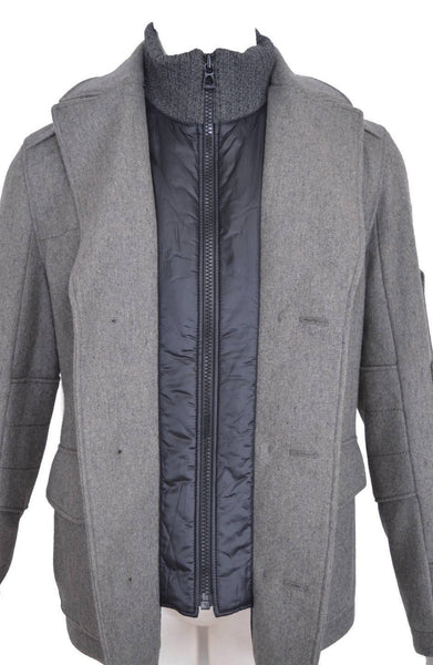 New HUGO BOSS Orange Light Grey Wool Opolice Military Pea Coat Jacket 38 48