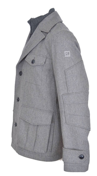 New HUGO BOSS Orange Light Grey Wool Opolice Military Pea Coat Jacket 38 48