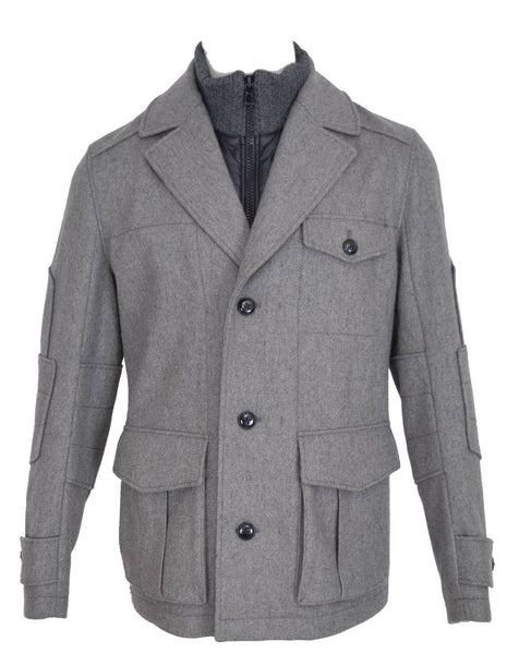 New HUGO BOSS Orange Light Grey Wool Opolice Military Pea Coat Jacket 38 48