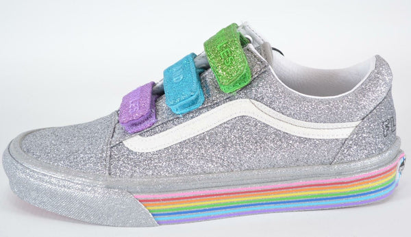 New VANS Old Skool V FLOUR SHOP Silver Rainbow Glitter PRIDE Sneakers Shoes 7