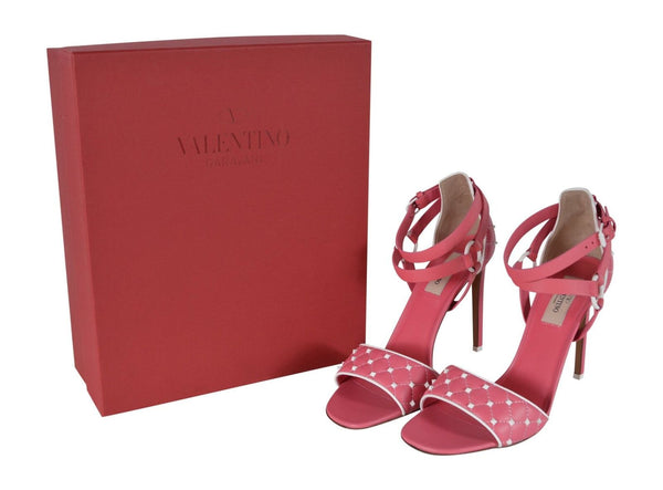 New Valentino Garavani $1,045 Leather Rockstud Ankle Strap Sandals Shoes 40 10