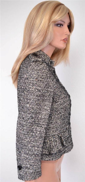 NEW KAREN MILLEN JP017 $380 WOOL BLEND TWEED PEPLUM MILITARY JACKET~ 12 16 44