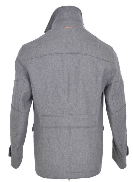 New HUGO BOSS Orange Light Grey Wool Opolice Military Pea Coat Jacket 38 48