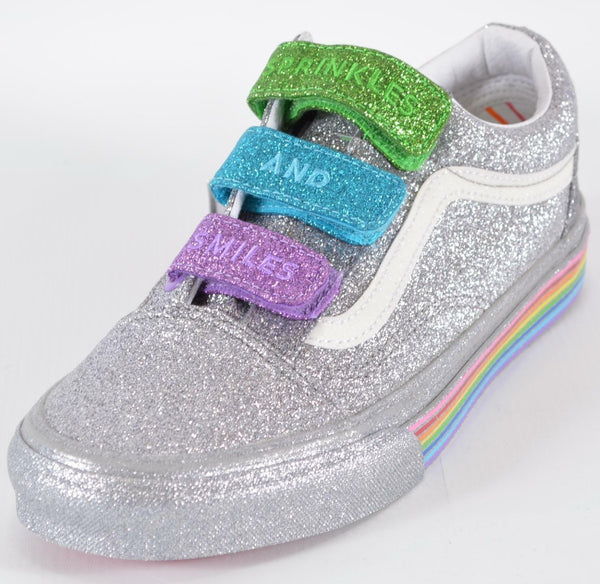 New VANS Old Skool V FLOUR SHOP Silver Rainbow Glitter PRIDE Sneakers Shoes 7