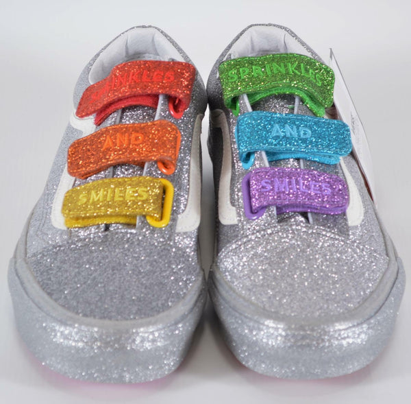 New VANS Old Skool V FLOUR SHOP Silver Rainbow Glitter PRIDE Sneakers Shoes 7