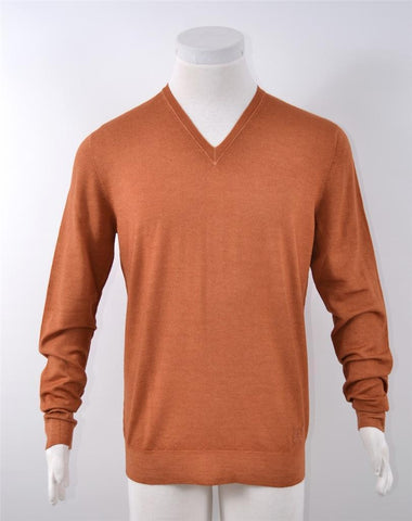 NEW BURBERRY BRIT MEN'S ORANGE OCHRE MERINO WOOL KNIGHT LOGO SWEATER~M~ITALY