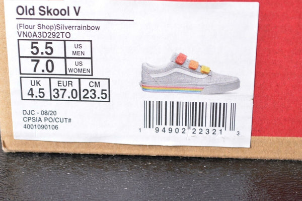 New VANS Old Skool V FLOUR SHOP Silver Rainbow Glitter PRIDE Sneakers Shoes 7