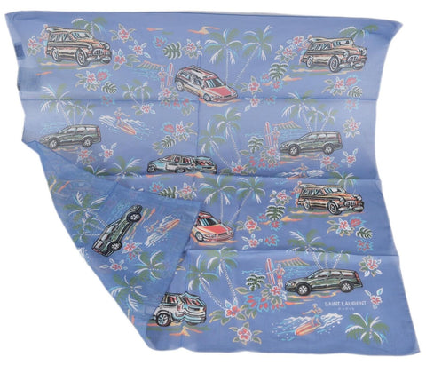 New Saint Laurent YSL Men's 456837 Cotton Car Pattern Handkerchief Pocket Scarf