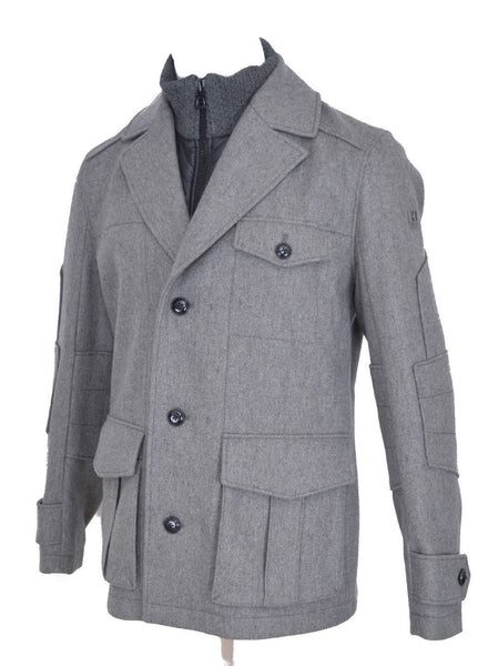 New HUGO BOSS Orange Light Grey Wool Opolice Military Pea Coat Jacket 38 48