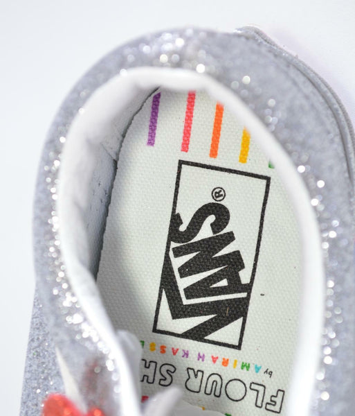 New VANS Old Skool V FLOUR SHOP Silver Rainbow Glitter PRIDE Sneakers Shoes 7