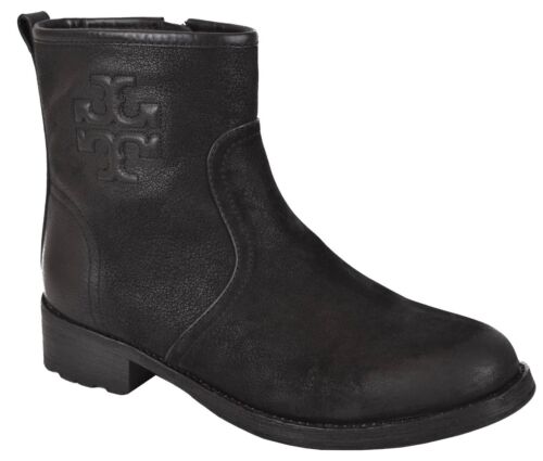 NEW Tory Burch Simone Black Distressed Leather Ankle Boot Bootie Shoes Size 5.5