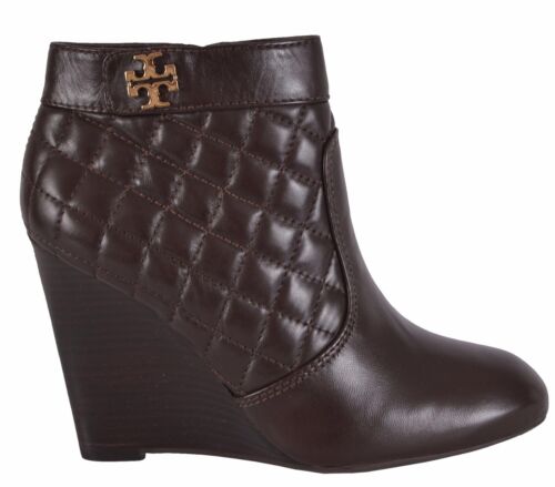 NEW Tory Burch Women's Leila Brown Quilted Leather Wedge Ankle Boots Shoes 8
