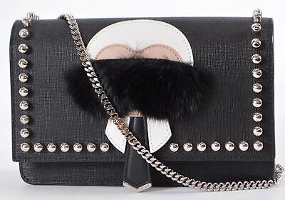 New Fendi KARLITO Saffiano Leather Mustache Wallet on Chain