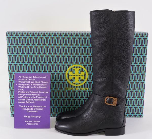 NEW Tory Burch Women's Black Tumbled Leather BROOKE Knee High Riding Boots 8