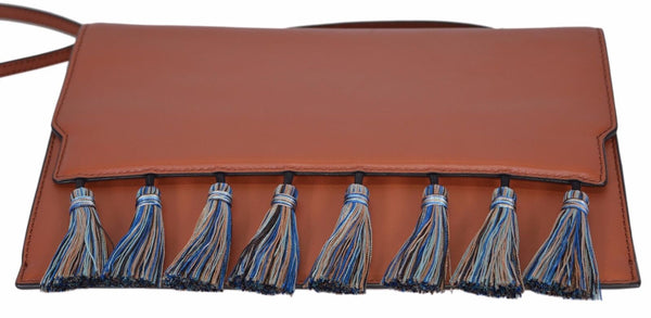 New Rebecca Minkoff $245 Brick Leather Pom Pom Crossbody Sofia Clutch Handbag