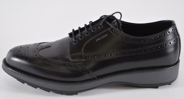 New Prada Men's Black Brogue Derby Oxfords Driver Soles Shoes 10 U.K 11 U.S.