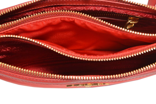 New Prada 1BH046 Red Tessuto Nylon Bandoliera Double Zip Crossbody Bag Purse