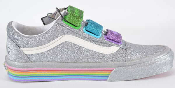 New VANS Old Skool V FLOUR SHOP Silver Rainbow Glitter PRIDE Sneakers Shoes 7