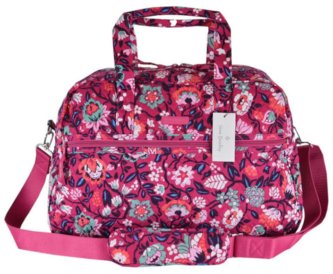 NEW Vera Bradley BLOOM BERRY Floral Print Cotton Medium Traveler Weekender Bag