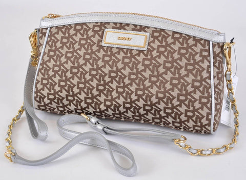 New DKNY Donna Karan Chino Silver Heritage Purse Wristlet Crossbody Bag