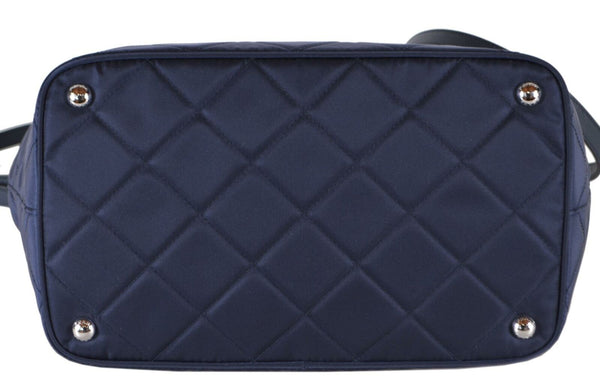 New Prada 1BG740 Blue Tessuto Quilted Nylon Chain Strap Purse Handbag