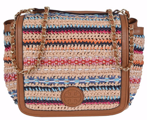 NEW Tory Burch $550 Woven Marion Boho Flap Shoulder Purse Handbag