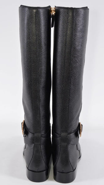 NEW Tory Burch Women's Black Tumbled Leather BROOKE Knee High Riding Boots 8
