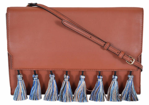 New Rebecca Minkoff $245 Brick Leather Pom Pom Crossbody Sofia Clutch Handbag