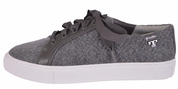 NEW Tory Burch Women's Marion Quilted Grey Felt T Logo Sneakers Shoes SIZE 7.5