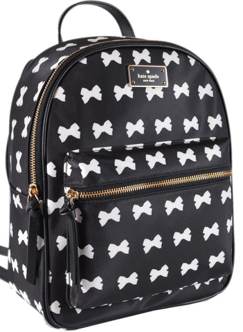 New Kate Spade Black Nylon Wilson Road Bradley Small Bowtie Print Backpack Bag
