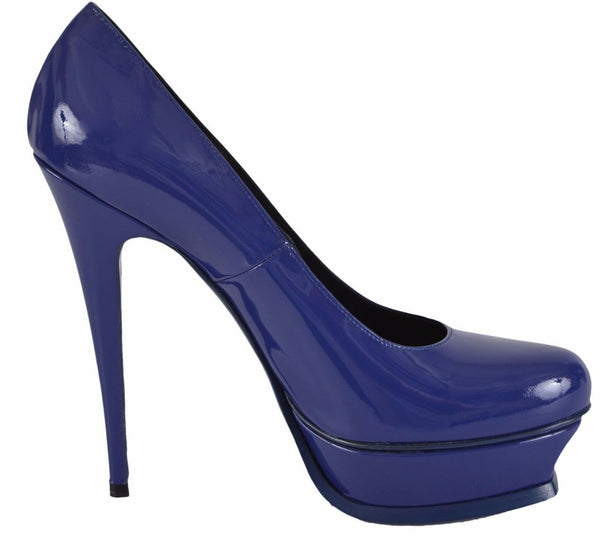 YSL Yves Saint Laurent 315502 Bleu Roy Patent Tribtoo Platform Pumps Shoes 40.5