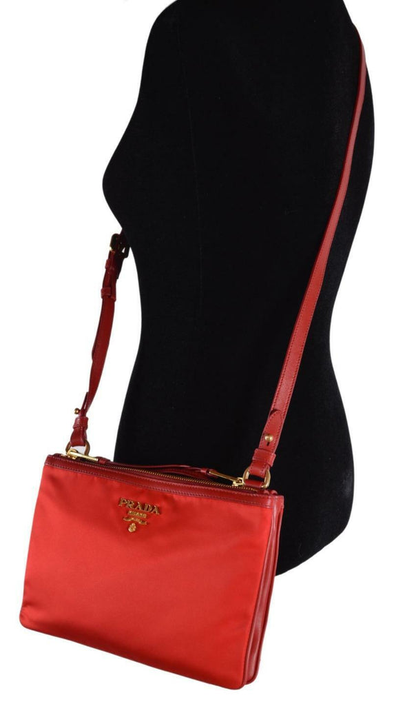New Prada 1BH046 Red Tessuto Nylon Bandoliera Double Zip Crossbody Bag –  Annie's Unique Accessories