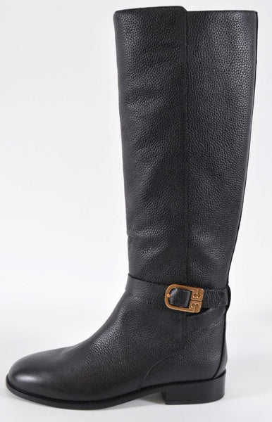 NEW Tory Burch Women's Black Tumbled Leather BROOKE Knee High Riding Boots 7