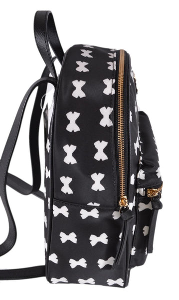 New Kate Spade Black Nylon Wilson Road Bradley Small Bowtie Print Backpack Bag