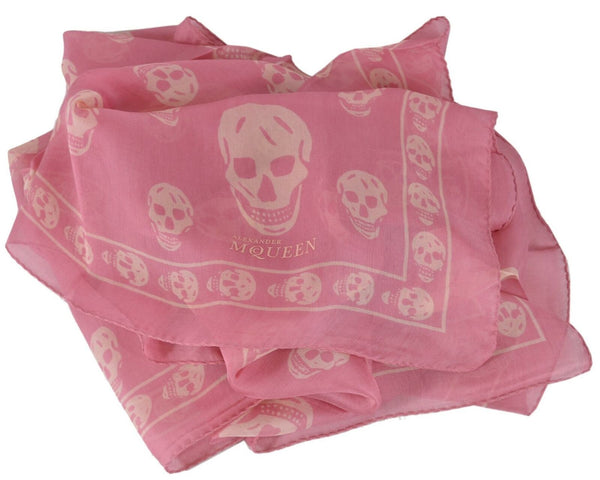 New Alexander Mcqueen $365 110640 Violet Pink SKULL Silk Chiffon Scarf