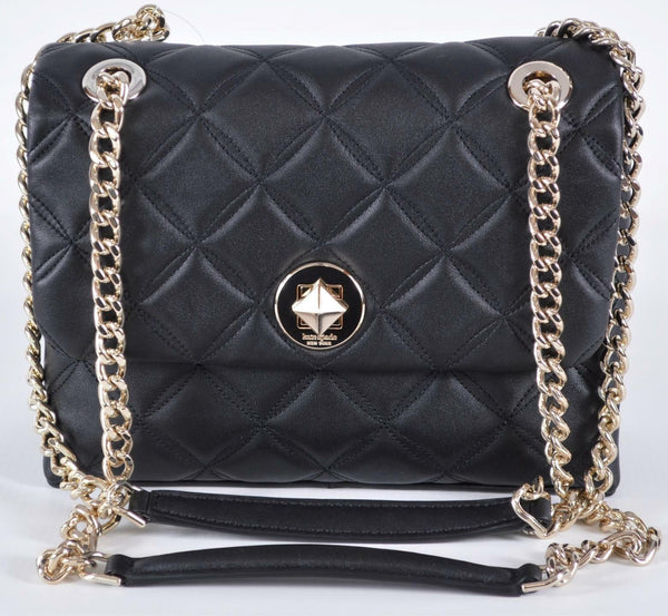 New Kate Spade $429 Black Quilted Leather NATALIA Flap Shoulder Bag Purse