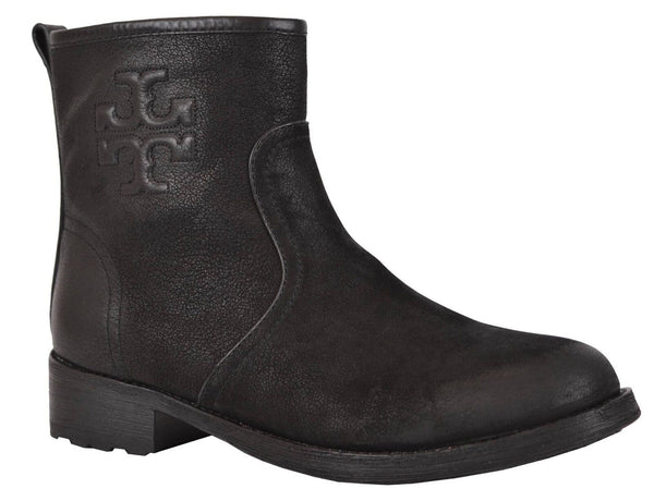 NEW Tory Burch Simone Black Distressed Leather Ankle Boot Bootie Shoes Size 7.5