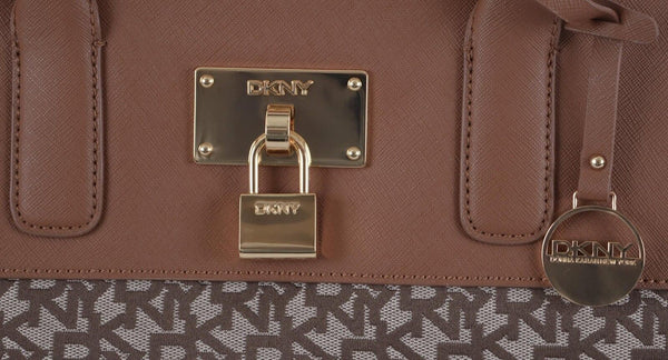 New DKNY Donna Karan Signature Chino Walnut Heritage Lock Crossbody Purse Bag