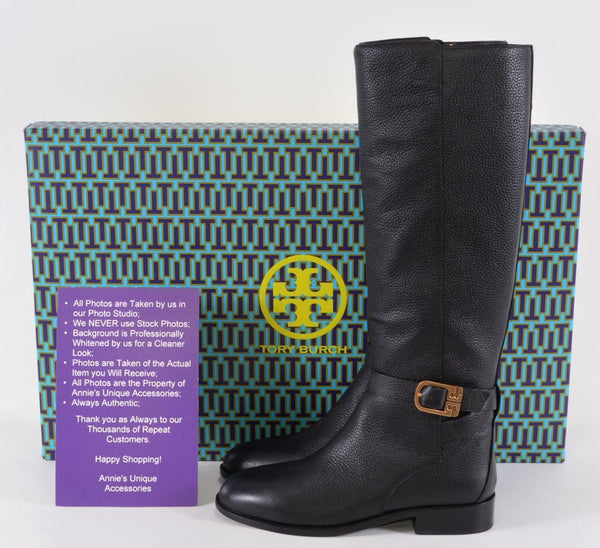 NEW Tory Burch Women's Black Tumbled Leather BROOKE Knee High Riding Boots 7