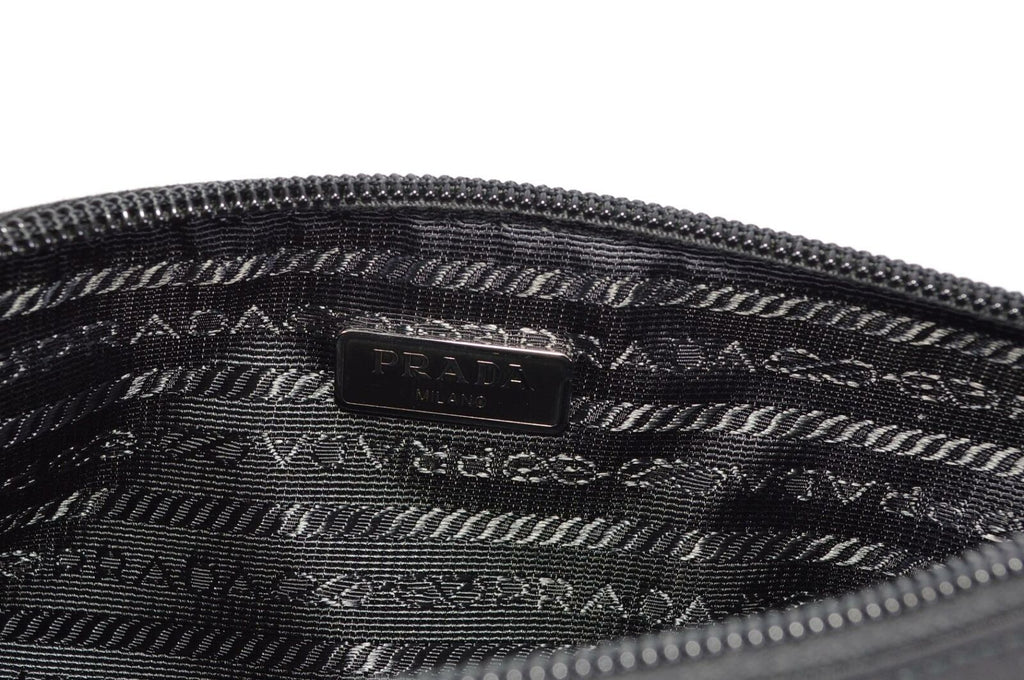 Prada Black Tessuto Nylon Pouch Wristlet Clutch Silver Prada Logo 1nh545