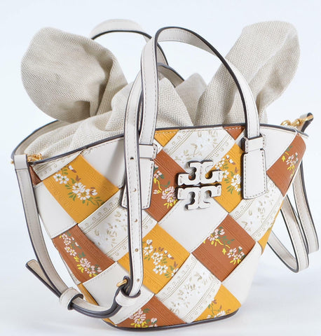 New Tory Burch $498 MCGRAW Woven Floral Mini Crossbody Shopper Tote
