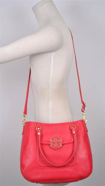 NEW TORY BURCH CARNIVAL RED LEATHER CLASSIC HANDLE AMANDA HOBO PURSE BAG