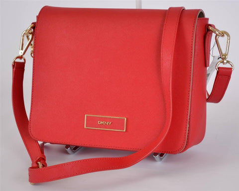 NEW DKNY DONNA KARAN RED SAFFIANO LEATHER FLAP CROSSBODY PURSE HAND BAG