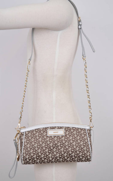 New DKNY Donna Karan Chino Silver Heritage Purse Wristlet Crossbody Bag