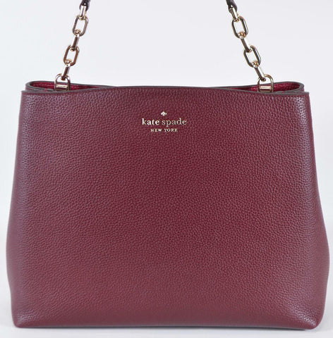 New Kate Spade $399 AUBREY Cherrywood Red Leather Chain Shoulder Bag Purse